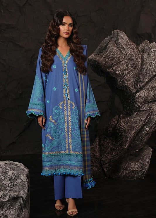 ALKARAM | Unstitched 3 Pc Printed Slub Viscose Suit With Shawl | Winter