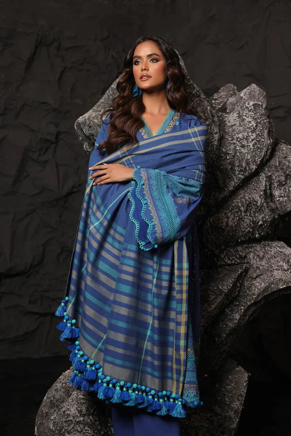 ALKARAM | Unstitched 3 Pc Printed Slub Viscose Suit With Shawl | Winter