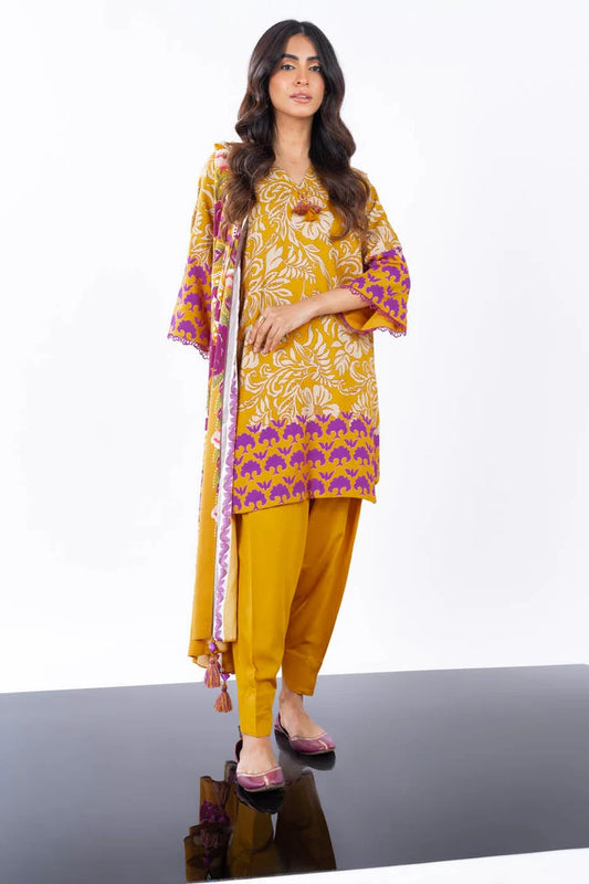 ALKARAM | Unstitched 3 Pc Printed Corduroy Suit With Viscose Dupatta | Winter
