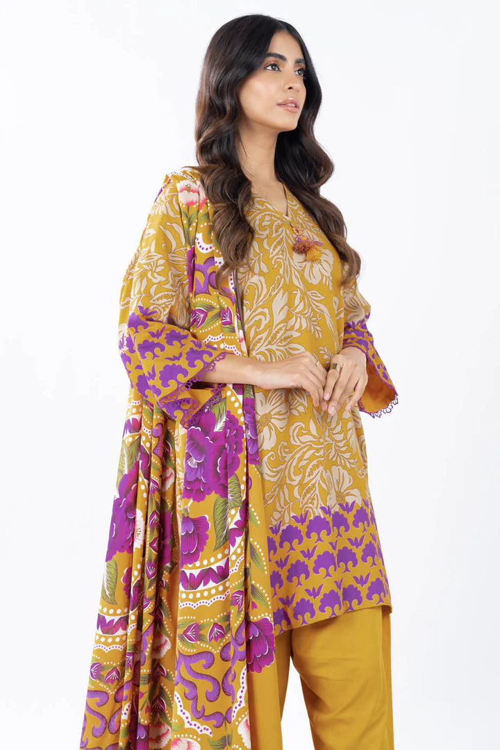 ALKARAM | Unstitched 3 Pc Printed Corduroy Suit With Viscose Dupatta | Winter