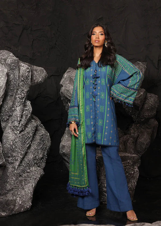 ALKARAM | Unstitched 3 Pc Printed Staple Slub Viscose Suit With Herringbone Shawl | Winter