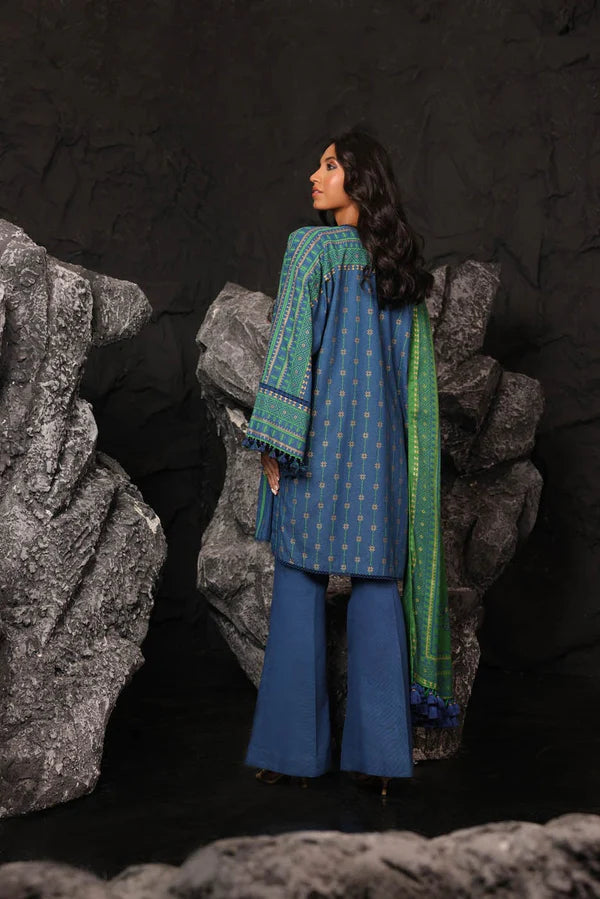 ALKARAM | Unstitched 3 Pc Printed Staple Slub Viscose Suit With Herringbone Shawl | Winter