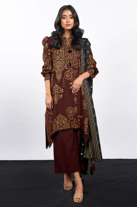 Alkaram | 3 Pc Unstitched Printed Viscose Suit | FW-41-23-Maroon