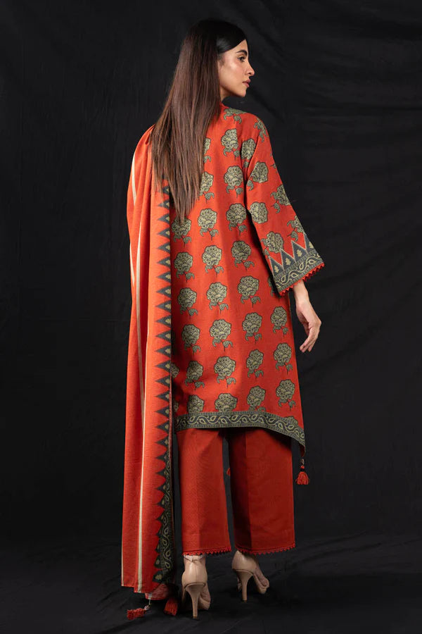 Alkaram | 3 Pc Unstitched Printed Staple Slub Viscose Suit | FW-43-23-Rust