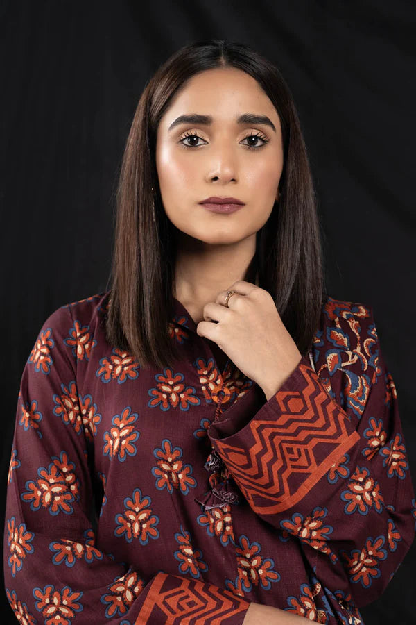 ALKARAM | Unstitched 3 Pc Printed Cross Slub Viscose Suit With Cross Slub Viscose Dupatta | Winter