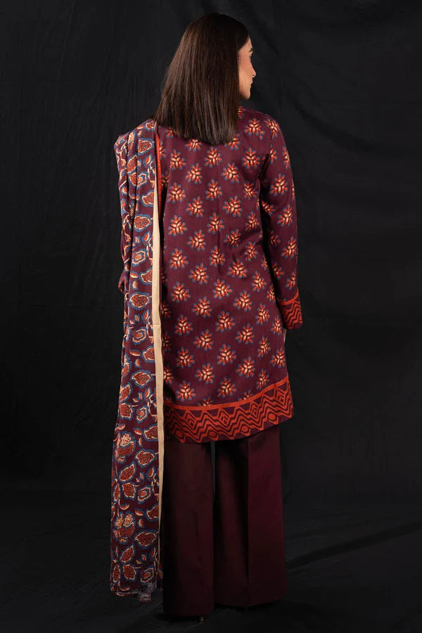 ALKARAM | Unstitched 3 Pc Printed Cross Slub Viscose Suit With Cross Slub Viscose Dupatta | Winter
