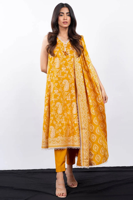 ALKARAM | Unstitched 3 Pc Printed Chambre Suit With Chambre Dupatta | Winter