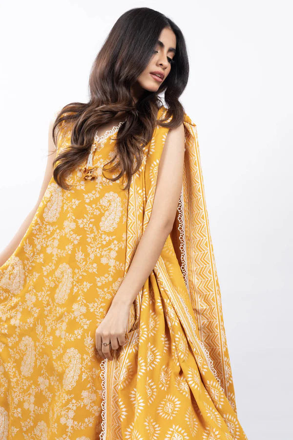 ALKARAM | Unstitched 3 Pc Printed Chambre Suit With Chambre Dupatta | Winter