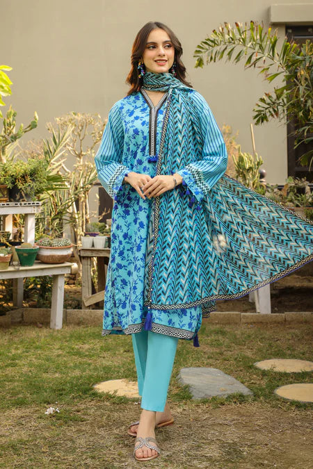 Lakhany | 3pc Unstitched Komal Prints with Printed Chiffon Dupatta