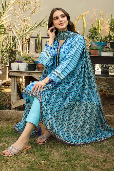 Lakhany | 3pc Unstitched Komal Prints with Printed Chiffon Dupatta