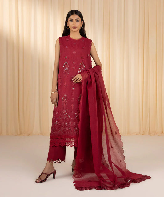 SAPPHIRE | UNSTITCHED 3 PIECE - EMBROIDERED KARANDI SUIT