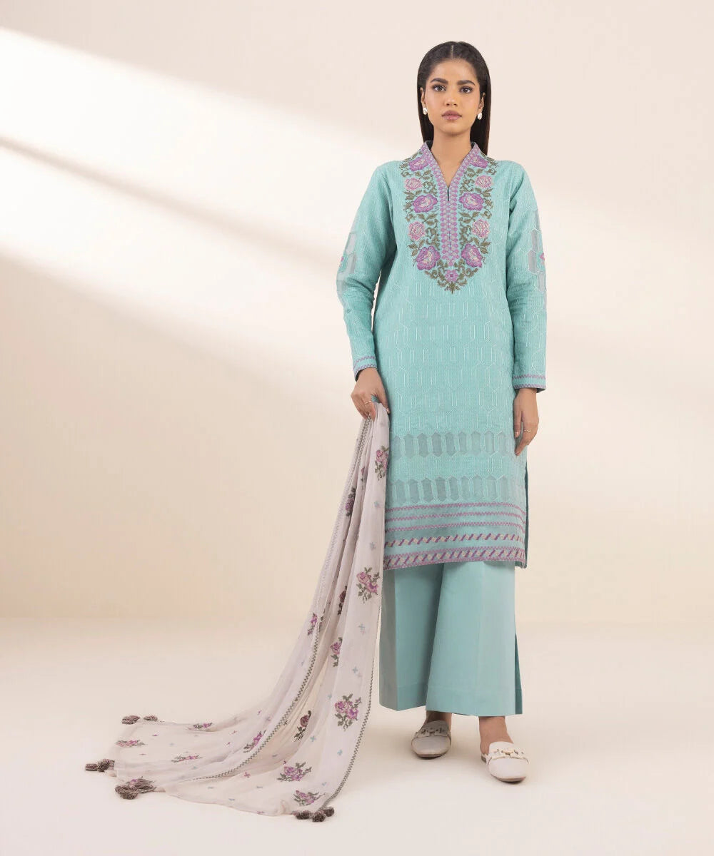 SAPPHIRE | UNSTITCHED 3 PIECE EMBROIDERED DOBBY SUIT