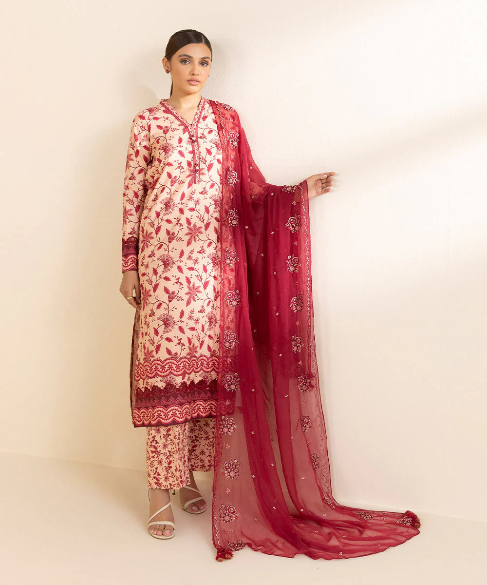 SAPPHIRE | UNSTITCHED 3 PIECE EMBROIDERED COTTON SUIT