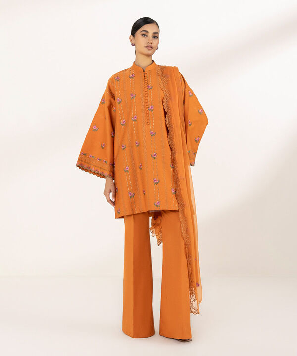 SAPPHIRE | UNSTITCHED 3 PIECE EMBROIDERED COTTON SATIN SUIT