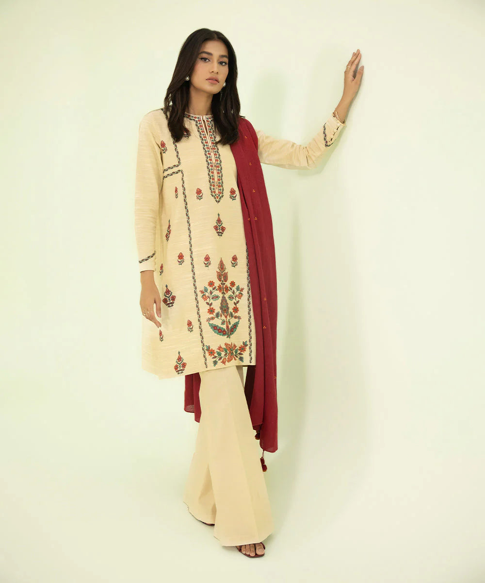 SAPPHIRE | UNSTITCHED 3 PIECE EMBROIDERED KHADDAR SUIT