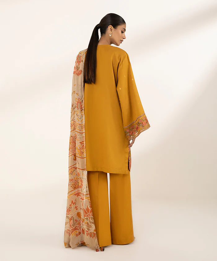 SAPPHIRE | UNSTITCHED 3 PIECE EMBROIDERED COTTON SATIN SUIT