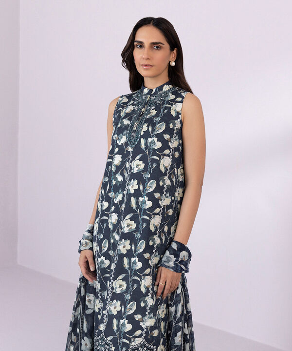 SAPPHIRE | UNSTITCHED 3 PIECE EMBROIDERED COTTON SATIN SUIT