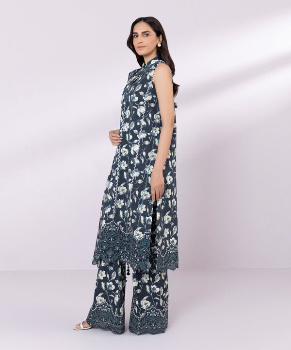 SAPPHIRE | UNSTITCHED 3 PIECE EMBROIDERED COTTON SATIN SUIT