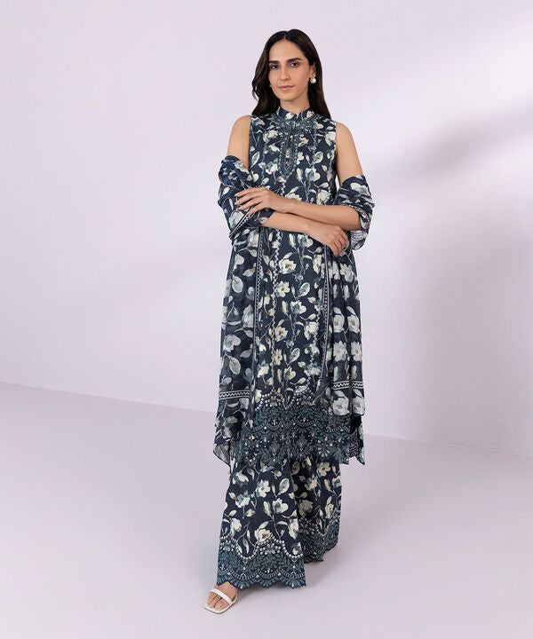 SAPPHIRE | UNSTITCHED 3 PIECE EMBROIDERED COTTON SATIN SUIT