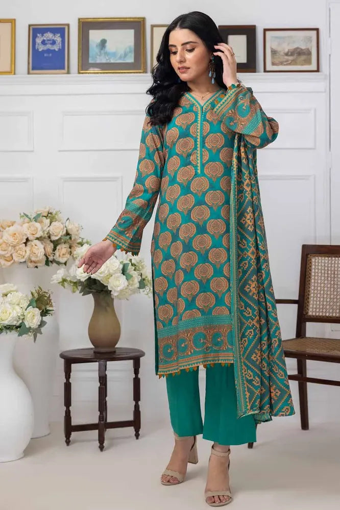 GUL AHMED | 3PC UNSTITCHED PRINTED LINEN SUIT