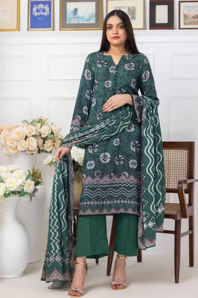 GUL AHMED | 3PC UNSTITCHED PRINTED LINEN SUIT