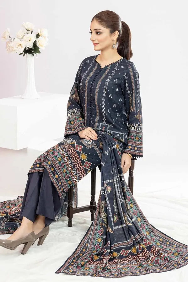 GUL AHMED | 3PC UNSTITCHED PRINTED LINEN SUIT