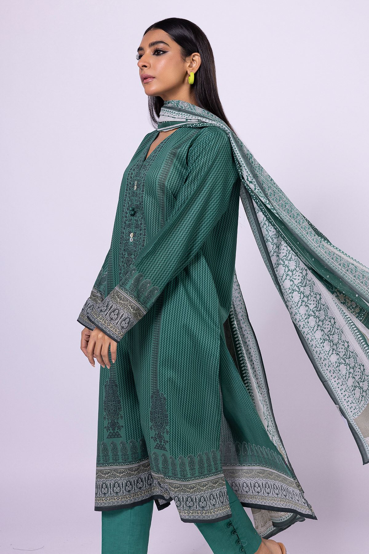 Khaadi | 3 Piece Unstitched Lawn-Top, Bottom & Dupatta | ALA230421-Green