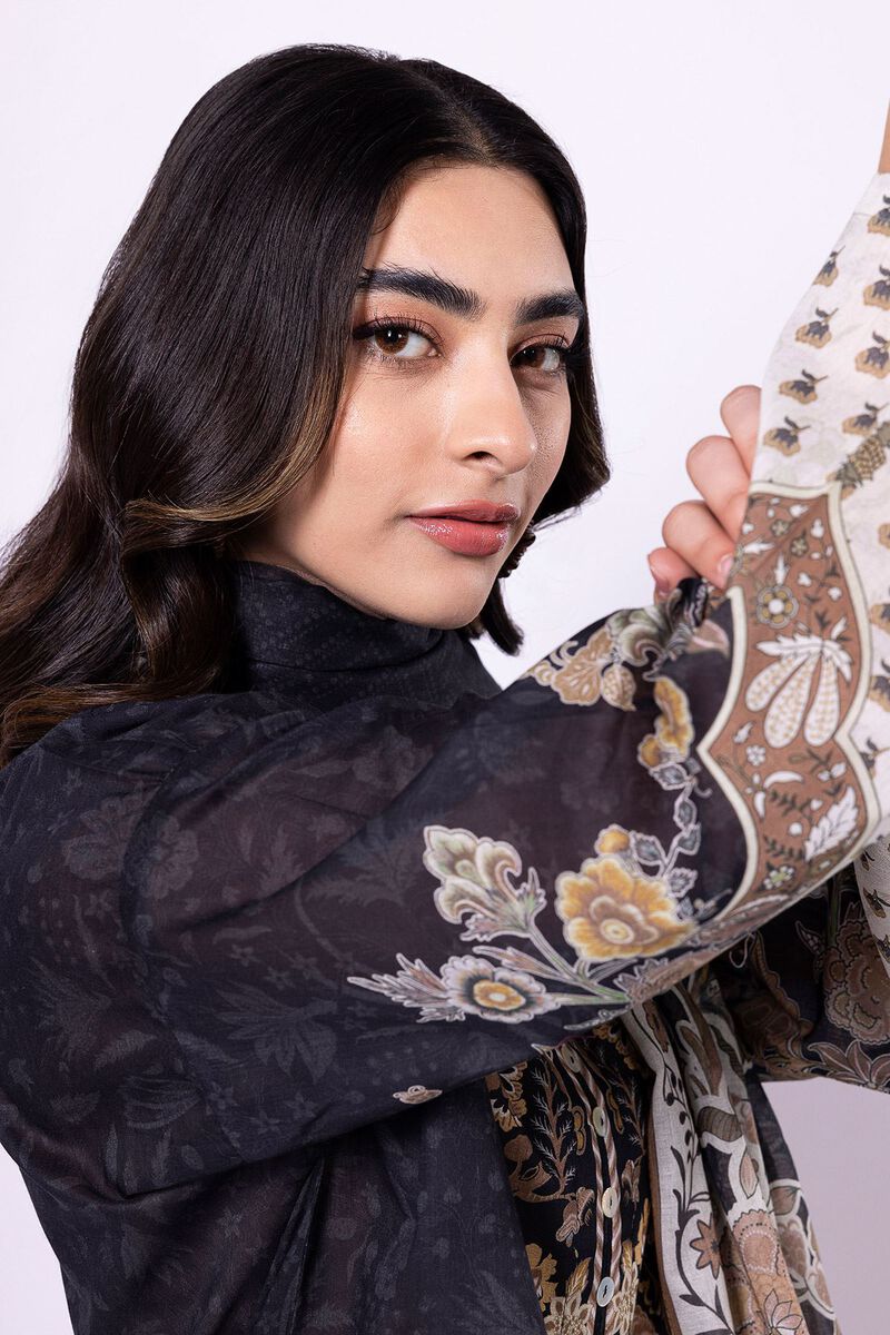 Khaadi | 3 Piece Unstitched Lawn-Top, Bottom & Dupatta | ALA230428-Black