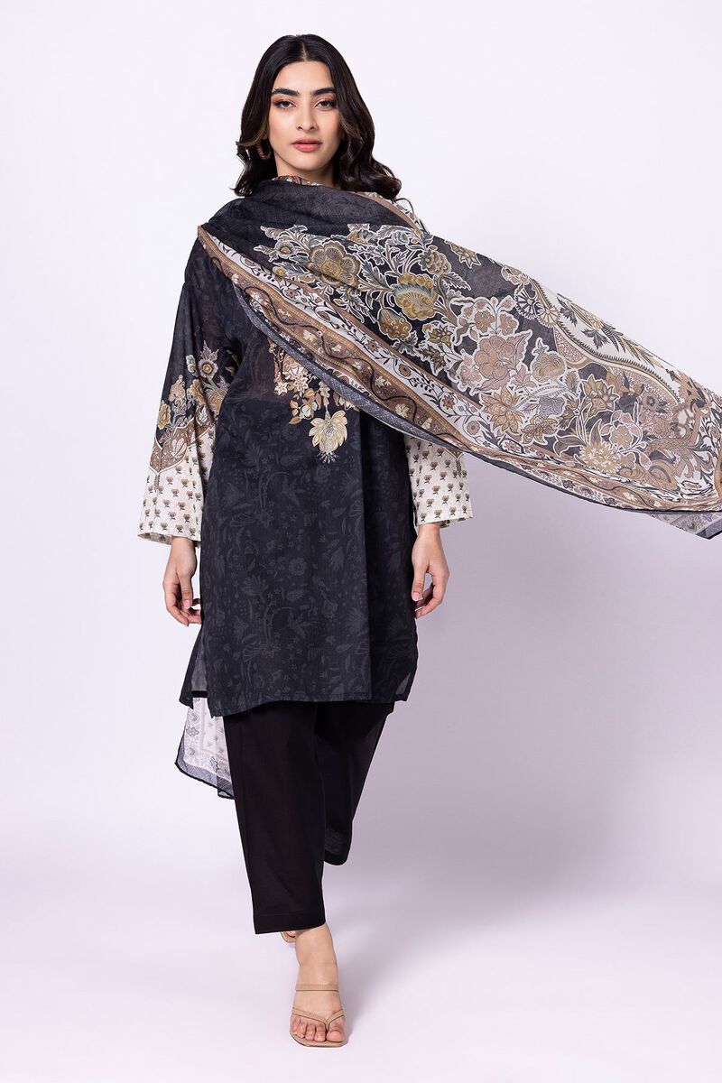 Khaadi | 3 Piece Unstitched Lawn-Top, Bottom & Dupatta | ALA230428-Black