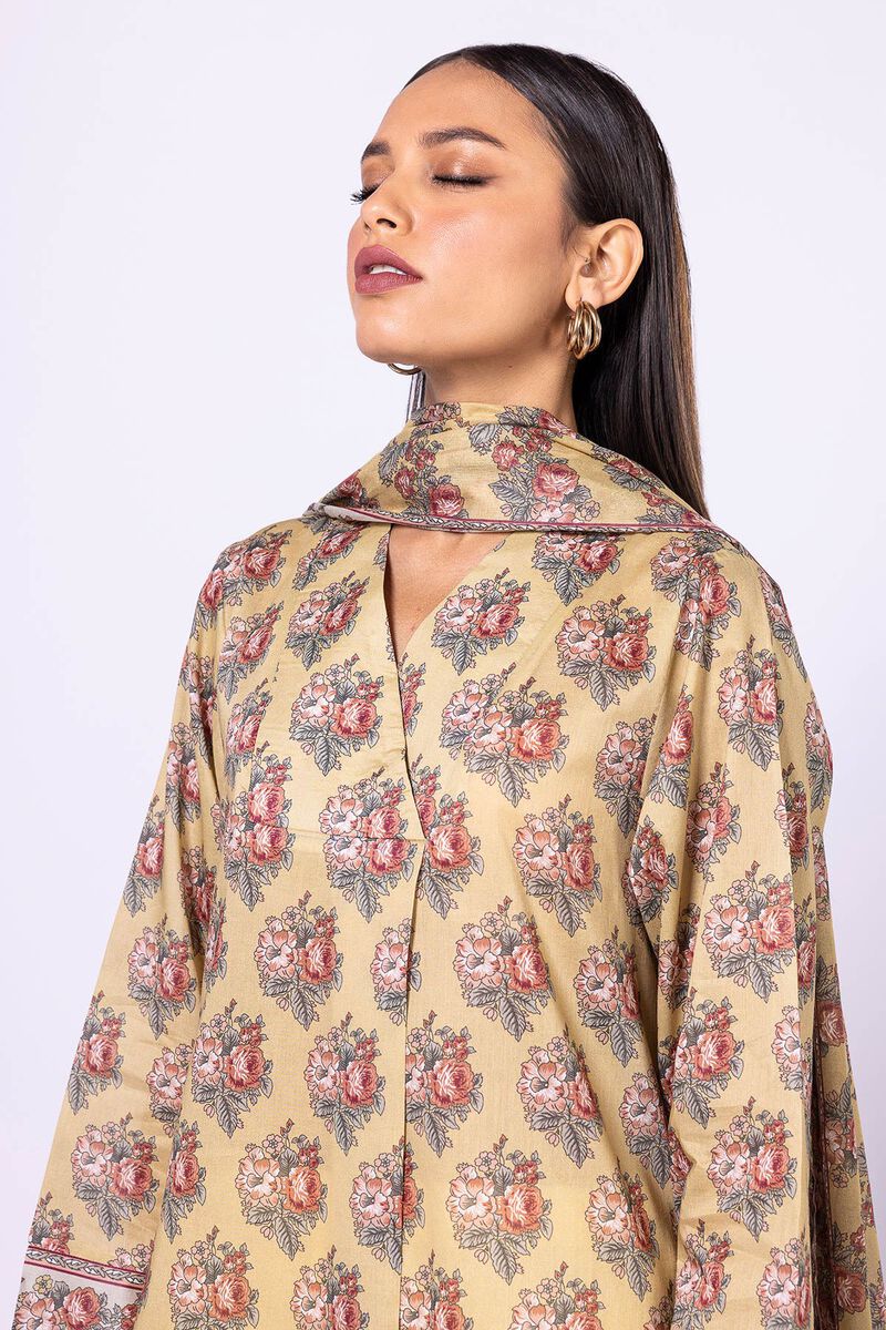 Khaadi | 3 Piece Unstitched Lawn-Top, Bottom & Dupatta | ALA230522-Yellow