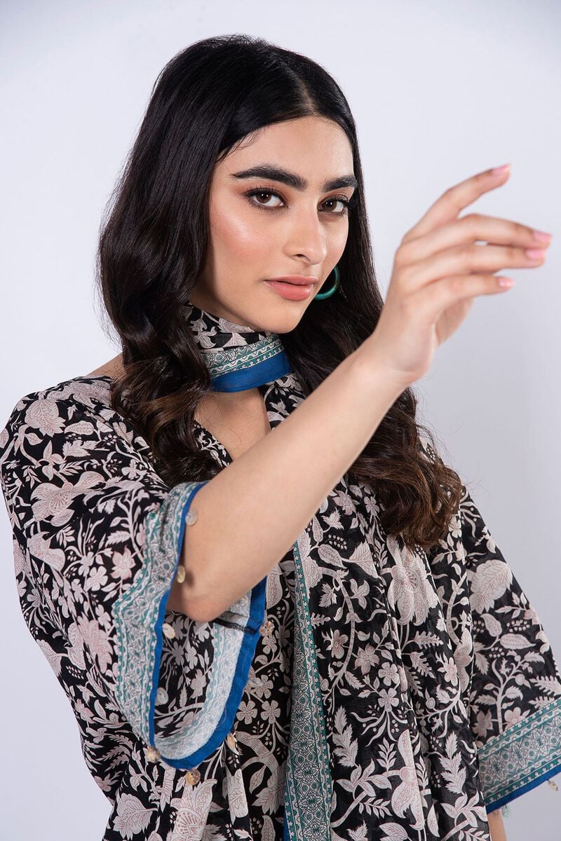 Khaadi | 3 Piece Unstitched Lawn-Top, Bottom & Dupatta | ALA230539-Black