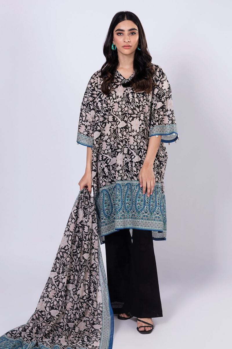 Khaadi | 3 Piece Unstitched Lawn-Top, Bottom & Dupatta | ALA230539-Black
