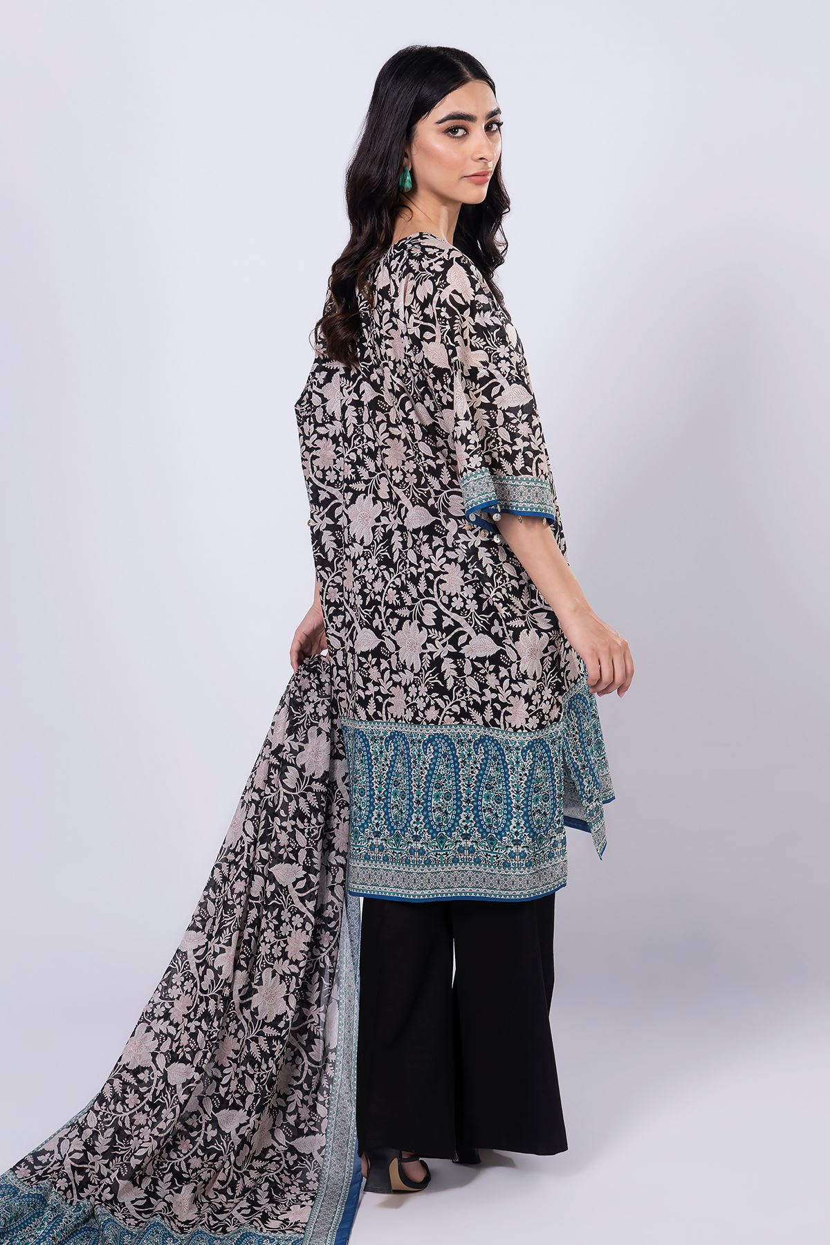Khaadi | 3 Piece Unstitched Lawn-Top, Bottom & Dupatta | ALA230539-Black