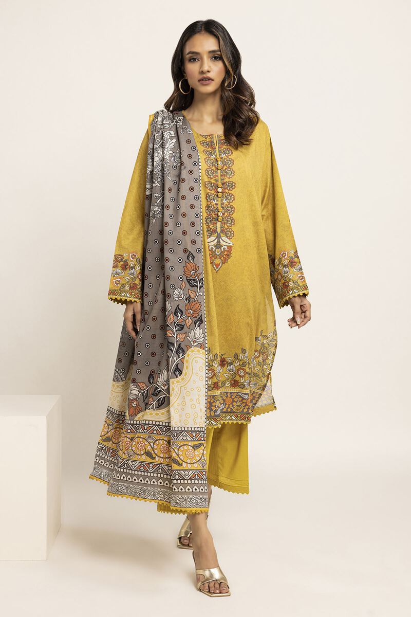 Khaadi | 3 Piece Unstitched Lawn Suit | ALA230916-MUSTARD