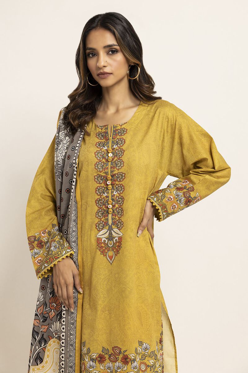 Khaadi | 3 Piece Unstitched Lawn Suit | ALA230916-MUSTARD
