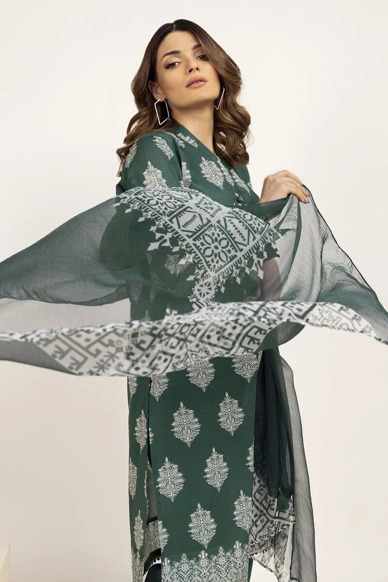 Khaadi | 3 Piece Unstitched Lawn Suit | ALA230925-GREEN