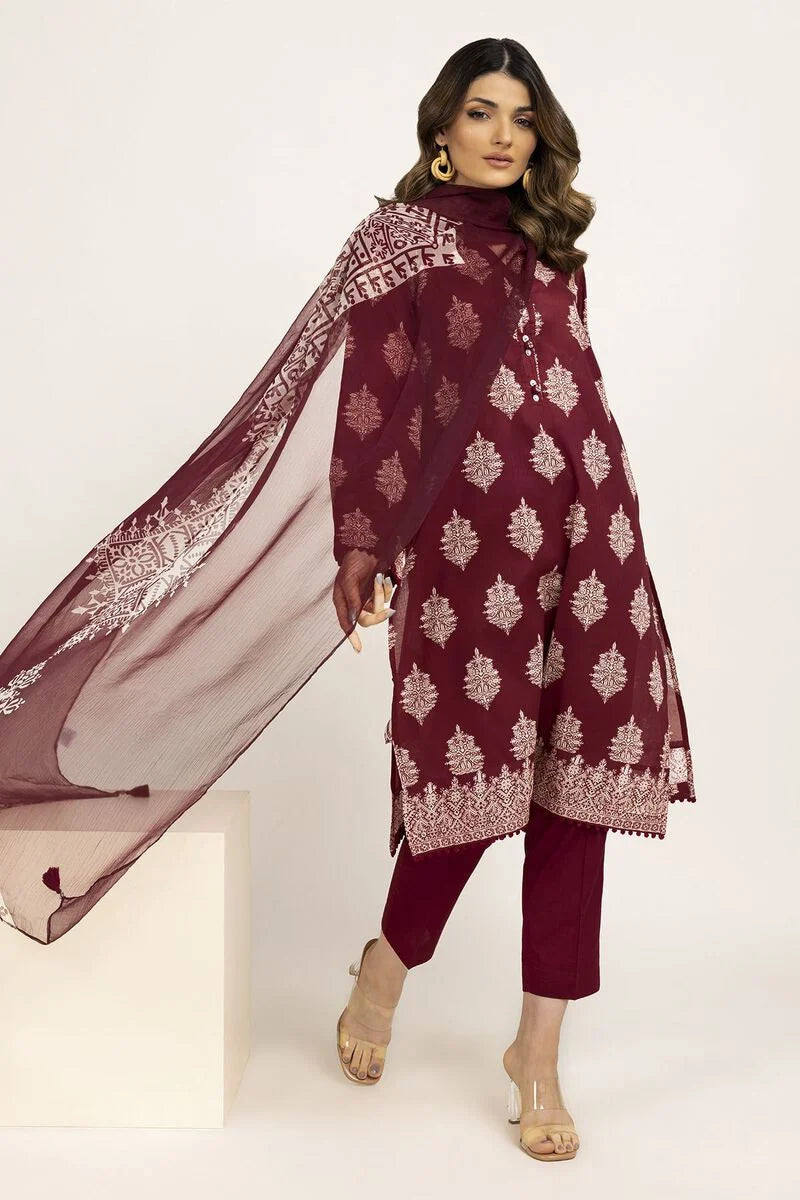 Khaadi | 3 Piece Unstitched Lawn Suit | ALA230925-Red