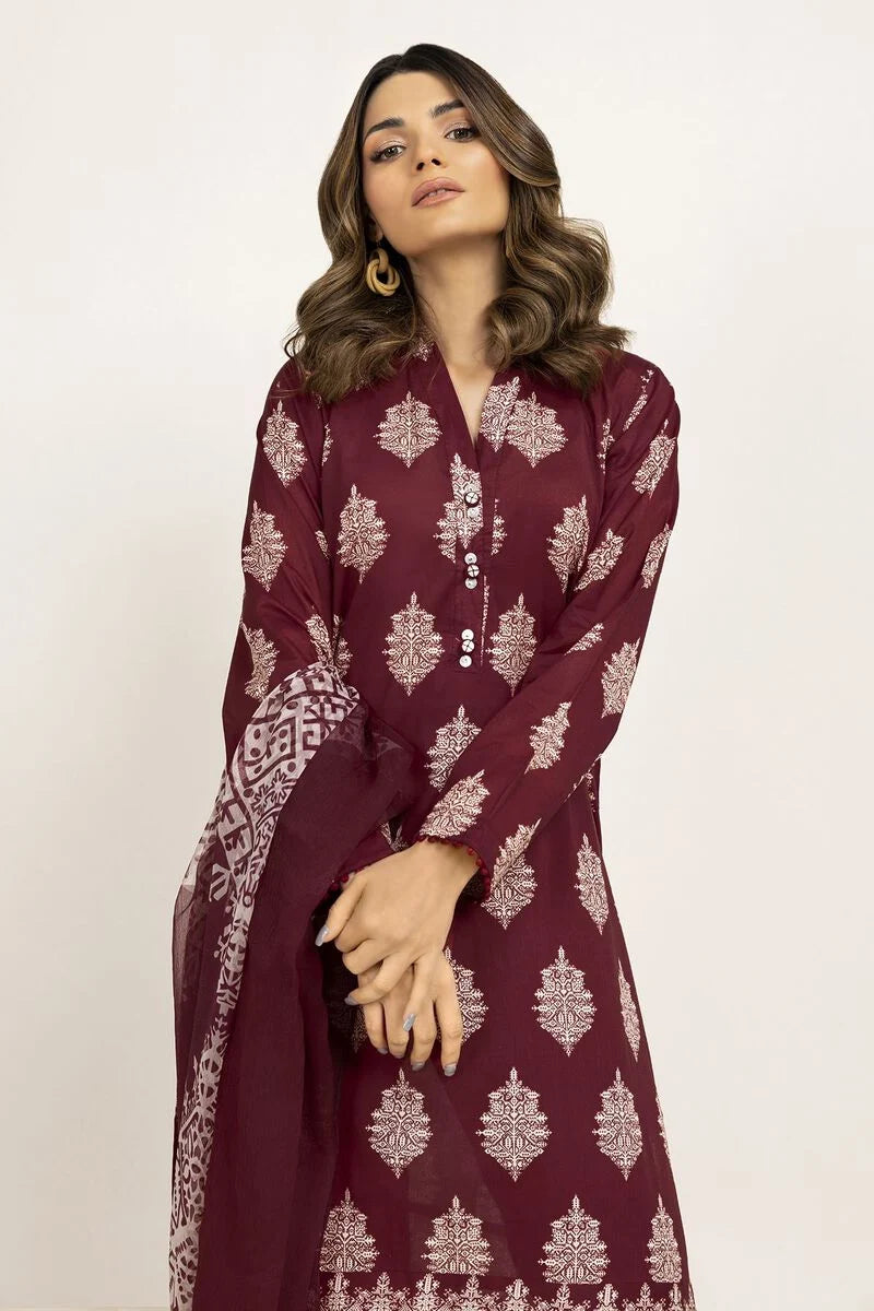 Khaadi | 3 Piece Unstitched Lawn Suit | ALA230925-Red