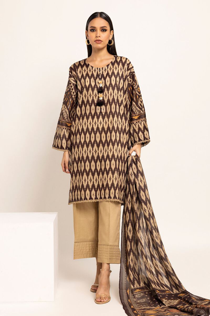 Khaadi | 3 Piece Unstitched Lawn Suit | ALA230928-Brown