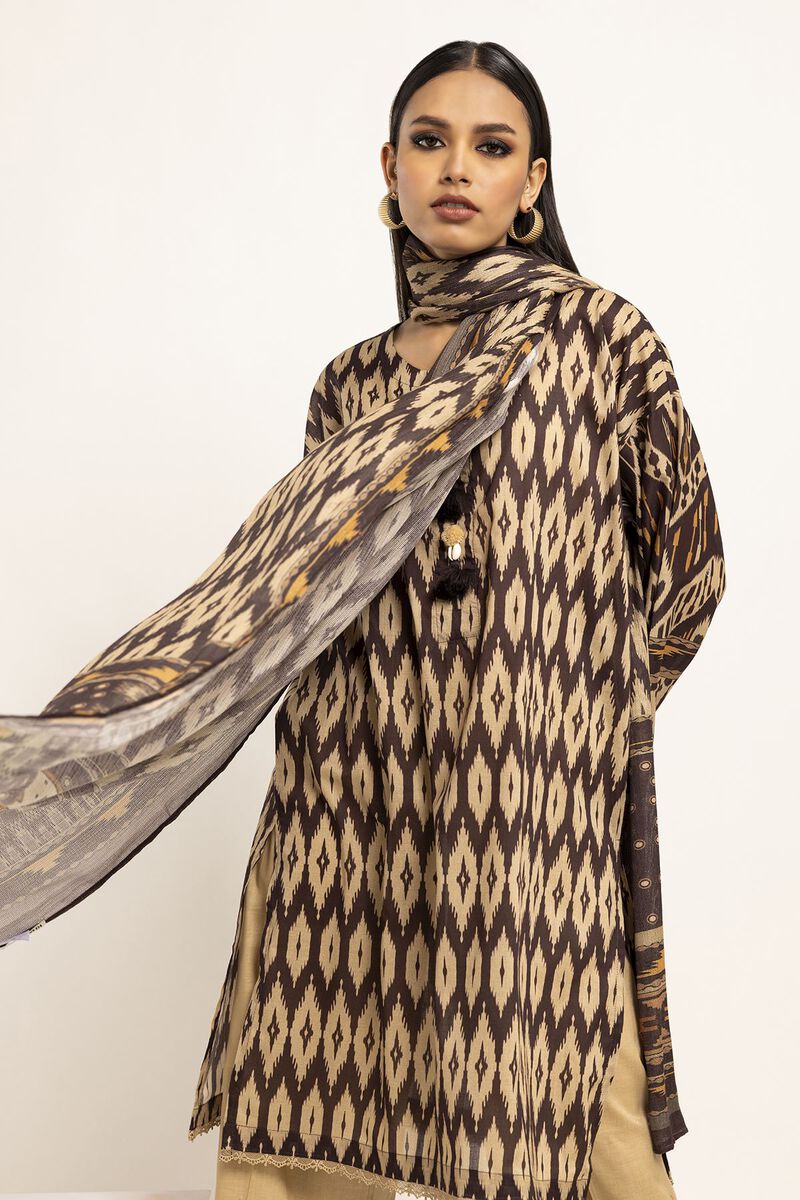 Khaadi | 3 Piece Unstitched Lawn Suit | ALA230928-Brown