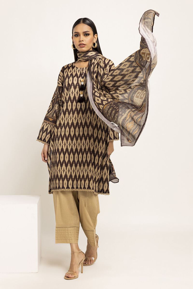 Khaadi | 3 Piece Unstitched Lawn Suit | ALA230928-Brown