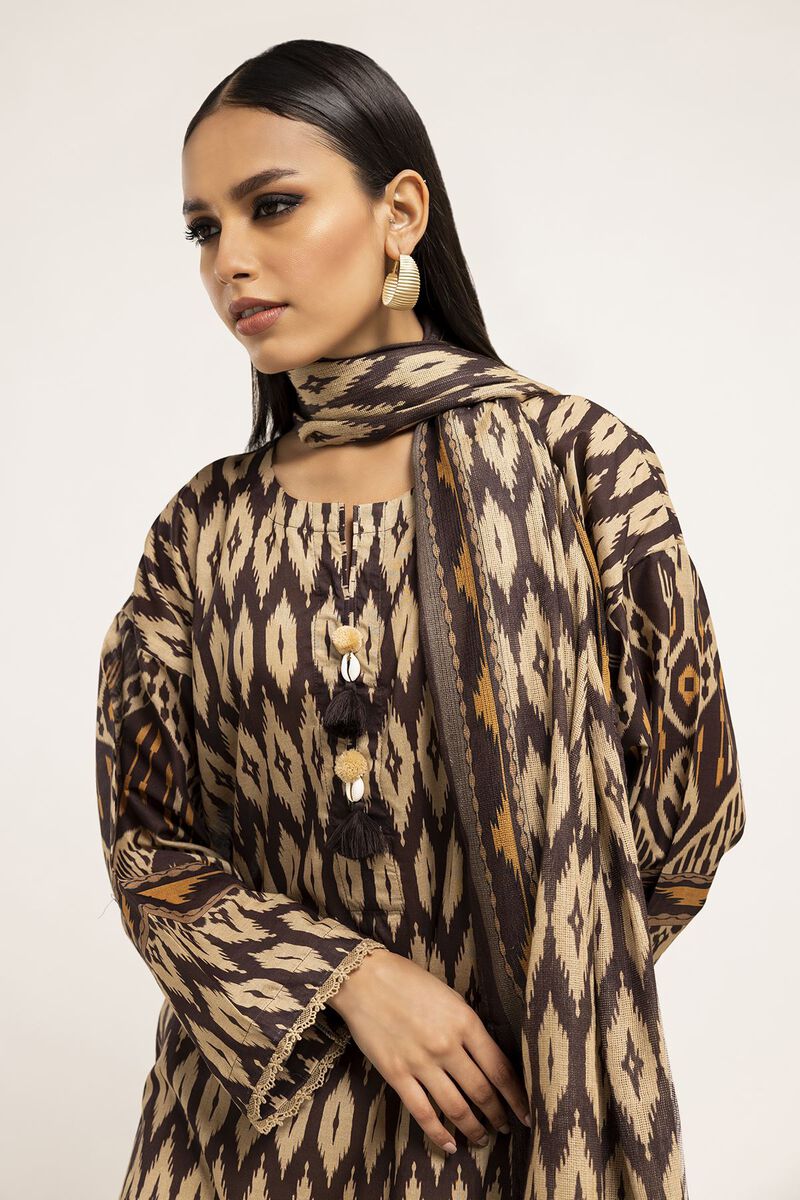 Khaadi | 3 Piece Unstitched Lawn Suit | ALA230928-Brown
