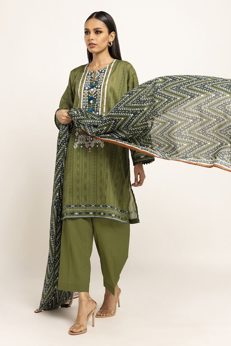 Khaadi | 3 Piece Unstitched Lawn Suit | ALA230929-GREEN