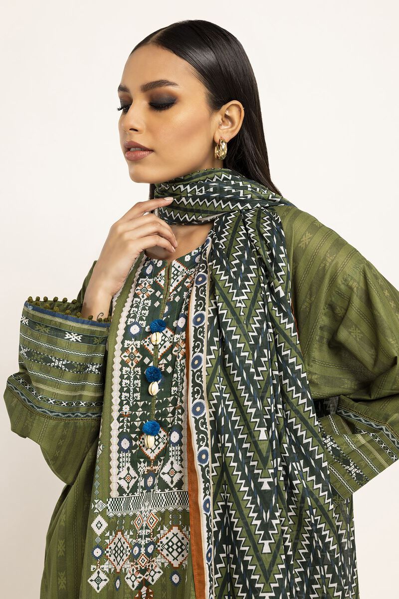 Khaadi | 3 Piece Unstitched Lawn Suit | ALA230929-GREEN