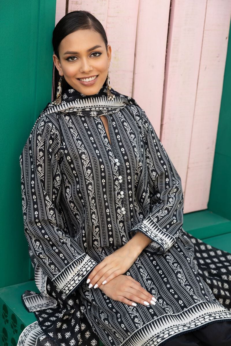 Khaadi | 3 Piece Unstitched Printed Cambric Suit | ALA231202-Black