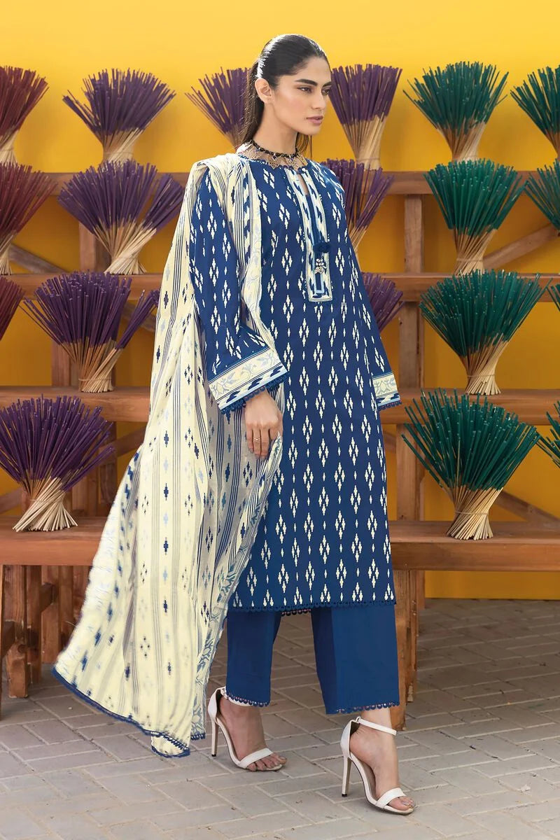 Khaadi | 3 Piece Unstitched Printed Cambric Suit | ALA231203-Navy