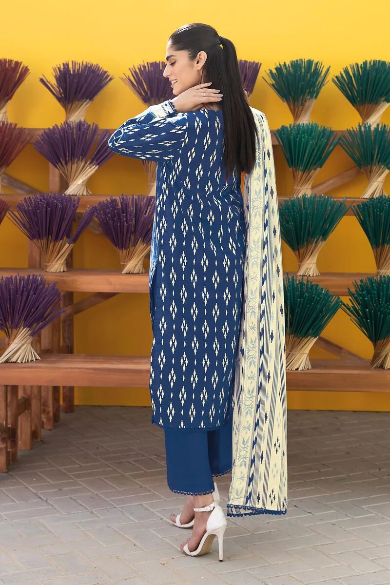 Khaadi | 3 Piece Unstitched Printed Cambric Suit | ALA231203-Navy