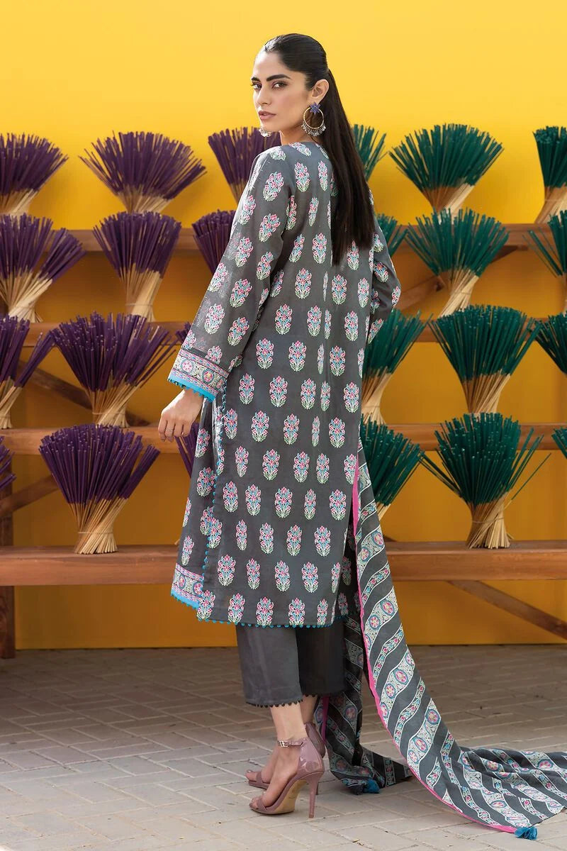 Khaadi | 3 Piece Unstitched Printed Lawn Suit | ALA231206-Grey