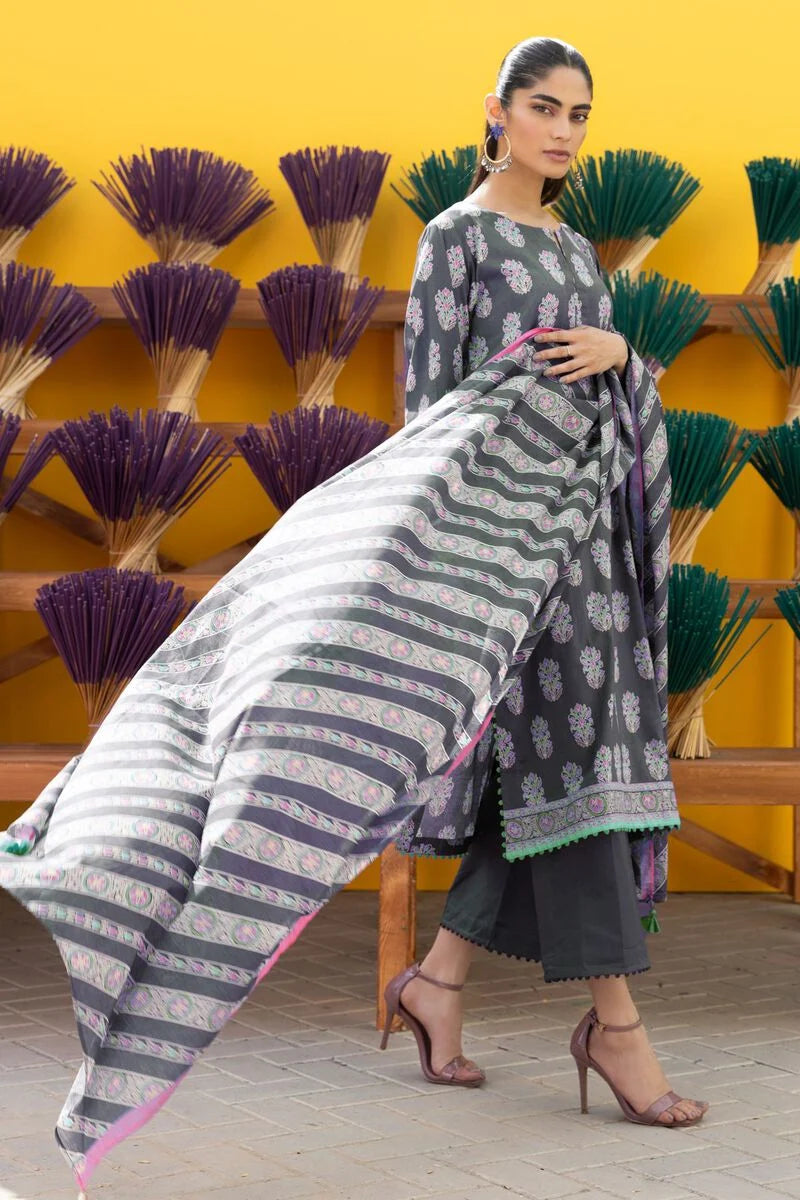 Khaadi | 3 Piece Unstitched Printed Lawn Suit | ALA231206-Grey