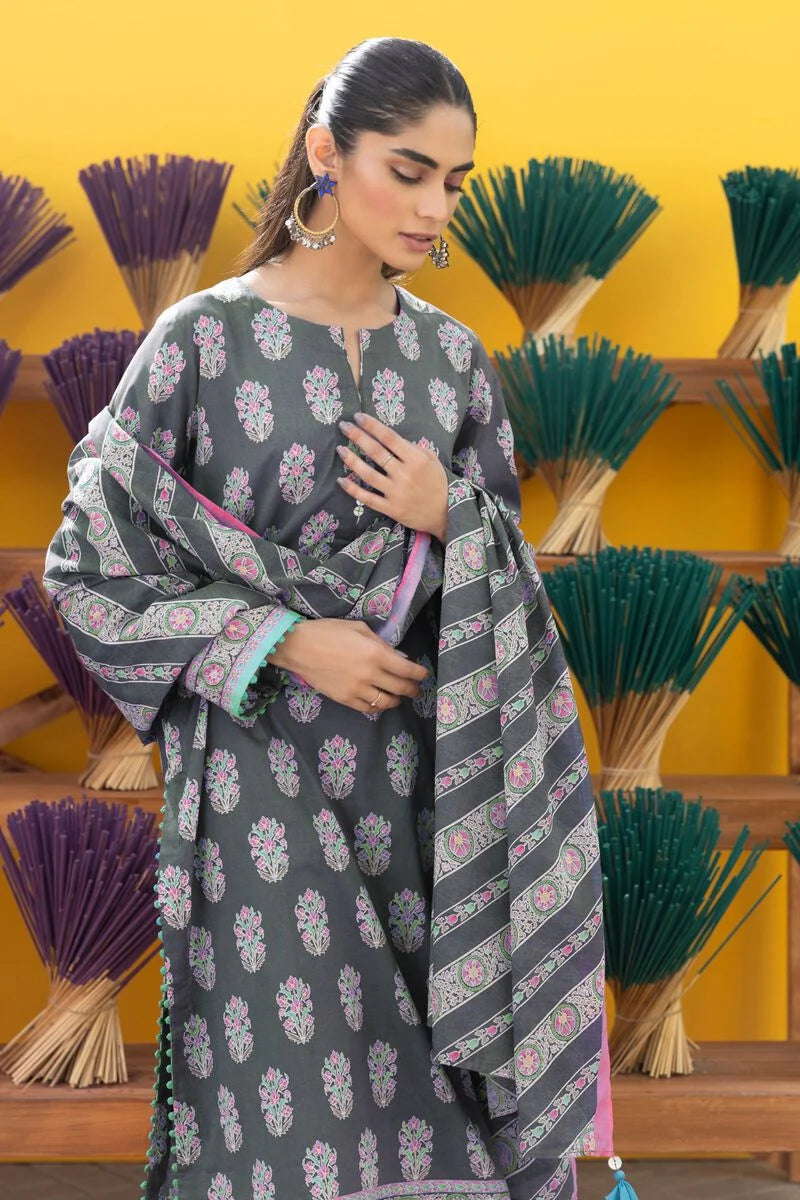 Khaadi | 3 Piece Unstitched Printed Lawn Suit | ALA231206-Grey